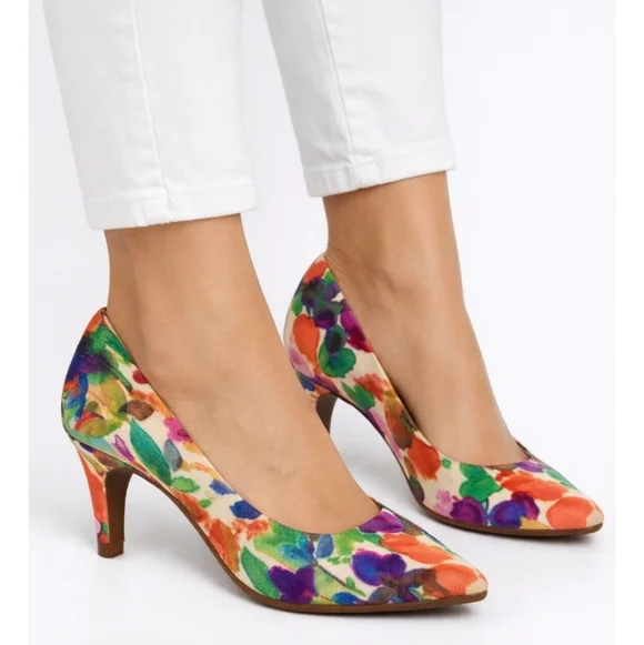 Aerosoles Floral Heels Size 8M Colorful Watercolor Print Kitten Heel Pumps - Picture 1 of 9